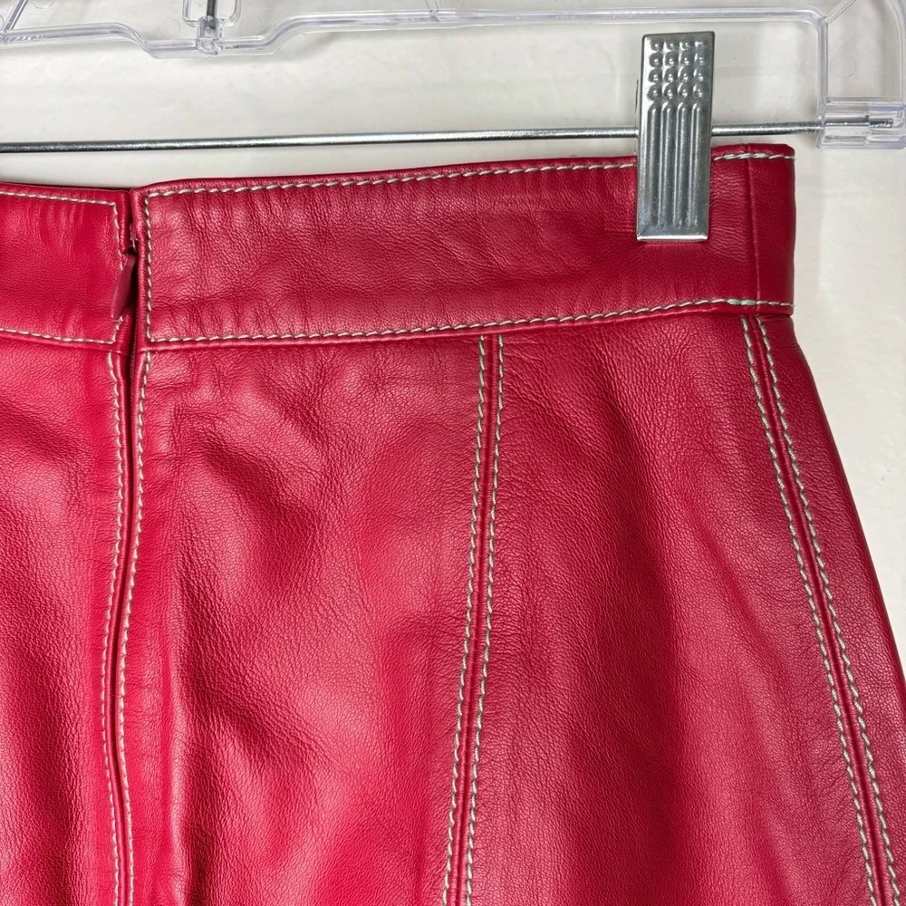 Kirin Peggy Gou Red Leather Mini Skirt Contrast Stitch Size 38 NWT